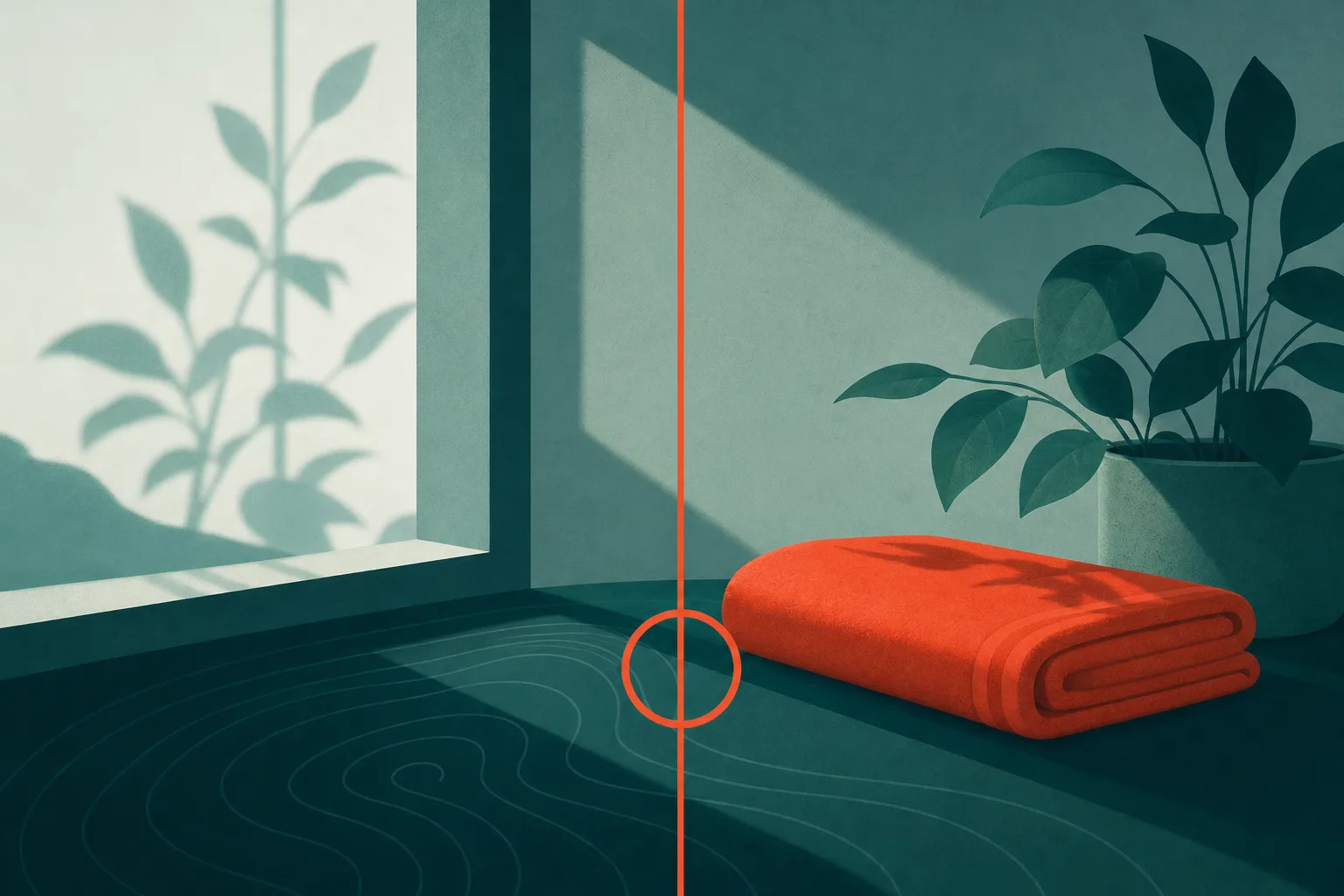 Ilustração de uma chaleira sobre o fogão soltando vapor, com a tampa levemente levantada, numa cozinha tranquila.